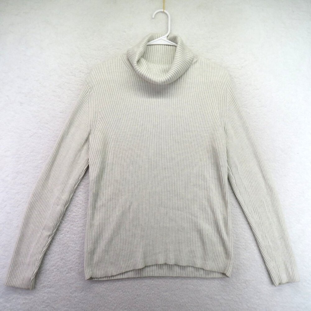 Banana Republic Sweater Womens Large Beige Ribbed Turtleneck Pullover Knit Top